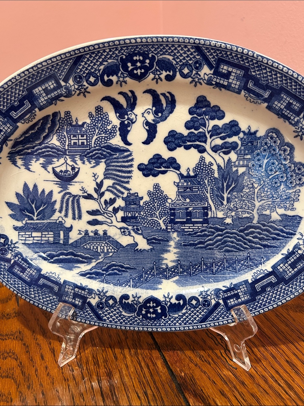 Blue and White Willow Pattern Oval Serving Platter - Picture 2 of 4